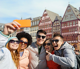 Image showing friends taking selfie by smartphone in frankfurt