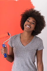 Image showing black woman painting wall