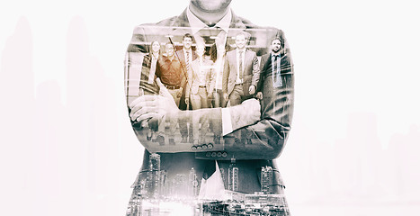 Image showing double exposure of business poeple group