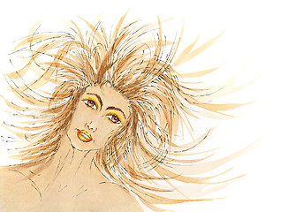 Image showing Woman portrait with hair blowing in the wind