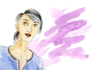 Image showing Woman portrait with watercolor splash