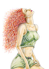 Image showing Woman with hot red curly hairstyle