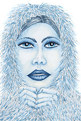 Image showing Portrait of woman with fur clothing