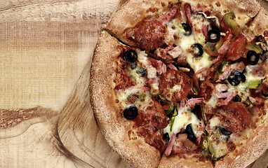 Image showing Pepperoni and Black Olives Pizza