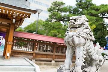 Image showing Japanese lion sculpture in temple