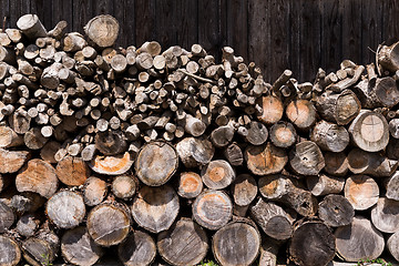 Image showing Stacked wood pine timber 