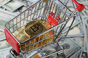 Image showing Shopping cart with bitcoins