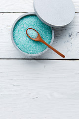 Image showing Turquoise sea salt in cup