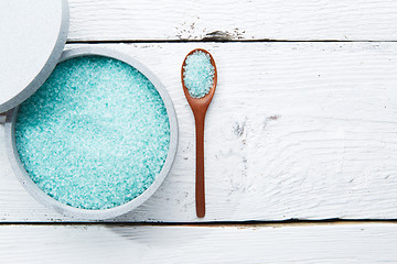 Image showing Blue sea salt on table