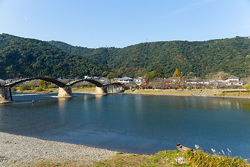 Image showing Kintai Bridge with clear blue sky