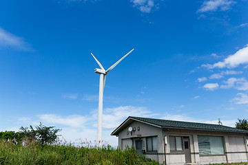 Image showing Wind turbine and blue sky