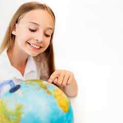 Image showing smiling student girl with earth globe