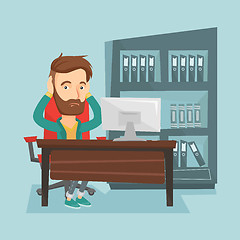 Image showing Stressed employee working in office.