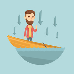 Image showing Business man standing in sinking boat.