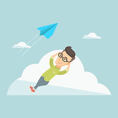 Image showing Business man lying on cloud vector illustration.