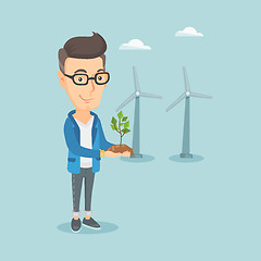 Image showing Man holding small plant vector illustration.