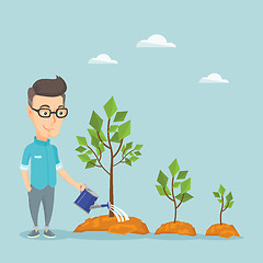 Image showing Business man watering trees vector illustration.