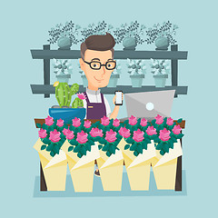Image showing Florist at flower shop vector illustration.