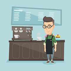 Image showing Barista standing near coffee machine.