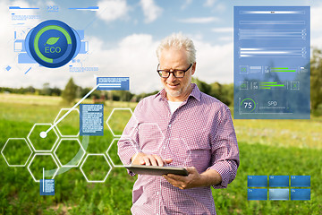 Image showing senior man with tablet pc computer at county