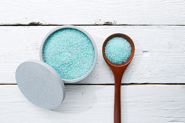 Image showing Jar of blue sea salt