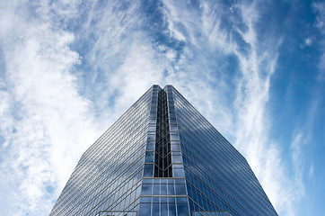 Image showing Glass Office Building In Huge Blue Sky