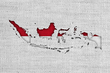 Image showing Map and flag of Indonesia on old linen