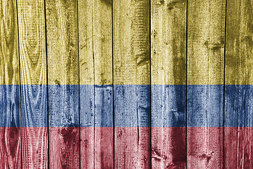 Image showing Flag of Colombia on weathered wood