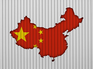 Image showing Map and flag of China on corrugated iron