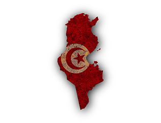 Image showing Map and flag of Tunisia on rusty metal