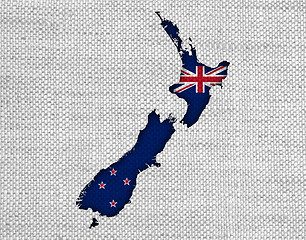 Image showing Map and flag of New Zealand on linen,