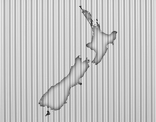 Image showing Map of New Zealand on corrugated iron,