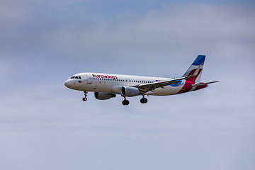 Image showing ARECIFE, SPAIN - APRIL, 15 2017: AirBus A320 - 200 of Eurowings 