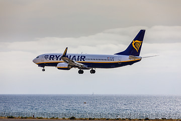 Image showing ARECIFE, SPAIN - APRIL, 15 2017: Boeing 737-800 of RYANAIR landi