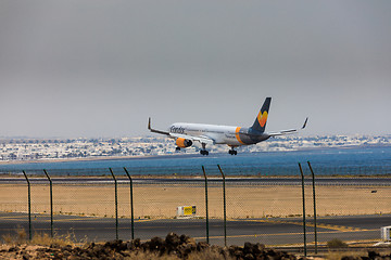 Image showing ARECIFE, SPAIN - APRIL, 16 2017: Boeing 757-300 of Condor with t