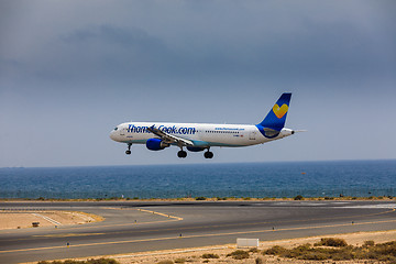 Image showing ARECIFE, SPAIN - APRIL, 16 2017: AirBus A321 of ThomasCook.com w