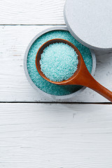 Image showing Bath salt in wooden spoon