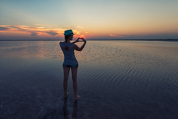 Image showing Beauty sunset on salty lake