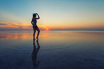 Image showing Beauty sunset on salty lake