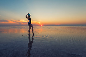 Image showing Beauty sunset on salty lake