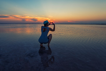 Image showing Beauty sunset on salty lake