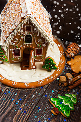 Image showing Gingerbread house with lights