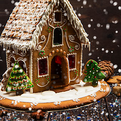 Image showing Gingerbread house with lights