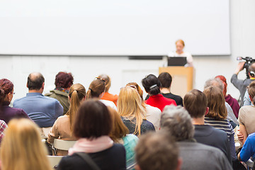 Image showing Woman giving presentation on business conference.