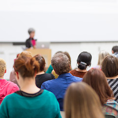 Image showing Woman giving presentation on business conference.