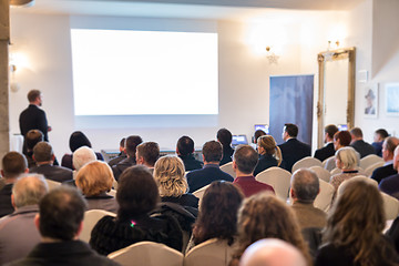 Image showing Public speaker giving talk at Business Event.