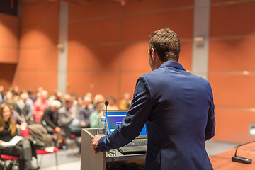 Image showing Public speaker giving talk at Business Event.