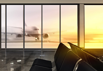 Image showing window in airport at morning