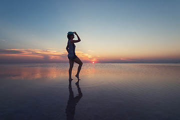 Image showing Beauty sunset on salty lake