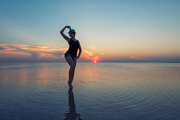 Image showing Beauty sunset on salty lake